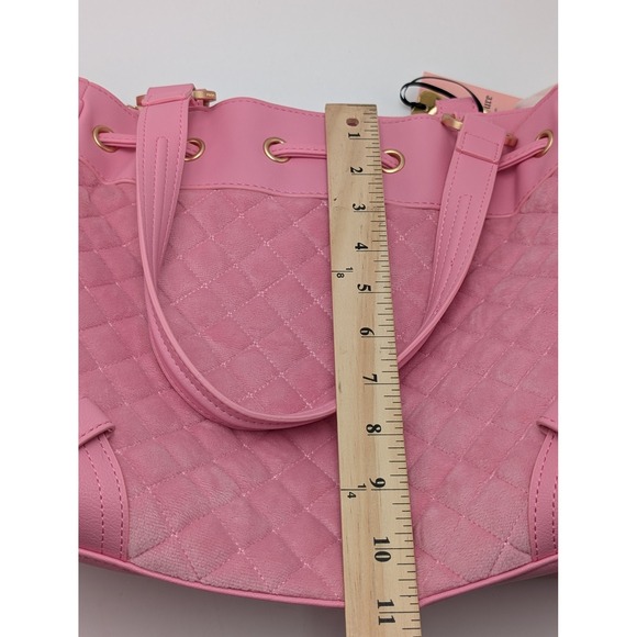 Juicy Couture Tote Women Large Pink Juicy Tale Quilted Velour Y2K Bow Charm Bag - Picture 10 of 11